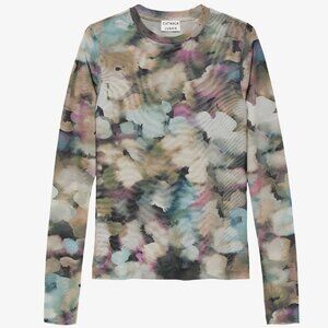 Catwalk Junkie Mesh Long Sleeve Top in Abstract Floral Pattern - Size 36 / Small